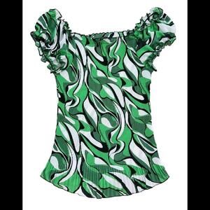 Belissimo Top Small Vintage Y2k Green See Through Scrunched Fabric Puffy Sleeves